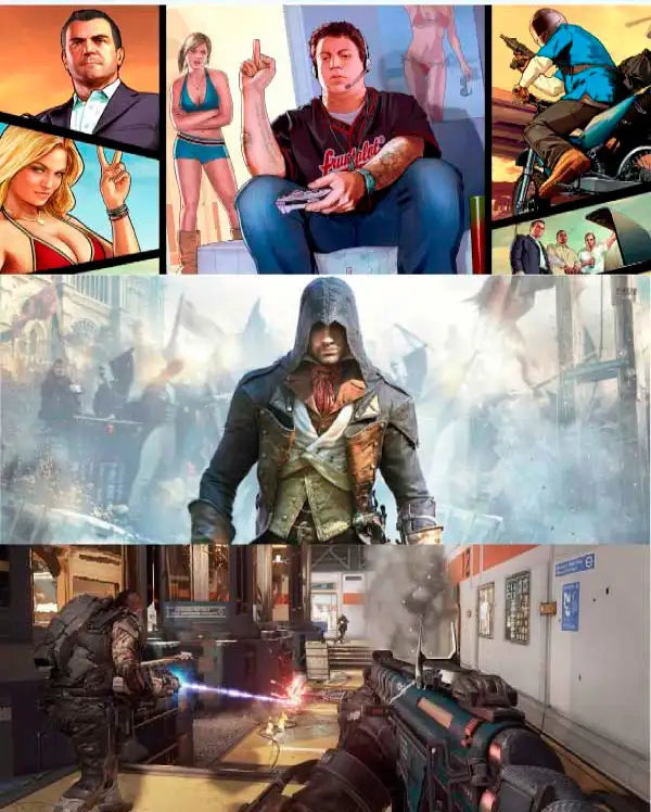 Portada o Cover de Juego Digital Gta5+Asassin Unity+Cod Advenced